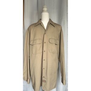 Dickies Mens Khaki Tan Long Sleeve Work Shirt Made in USA Size 16-16.5 L 34/35